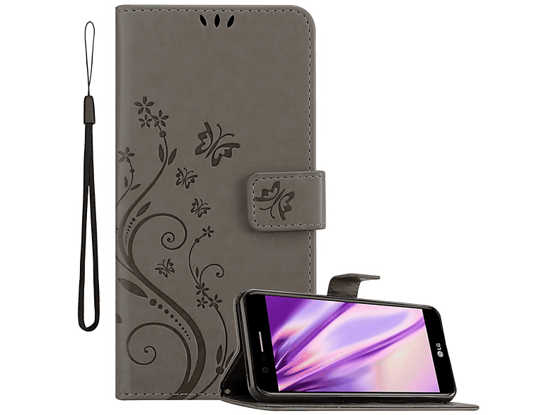 CADORABO Hülle Blumen Case, / Bookcover, K10 K11 / Muster 2018 FLORAL LG, K11 Flower PLUS, GRAU