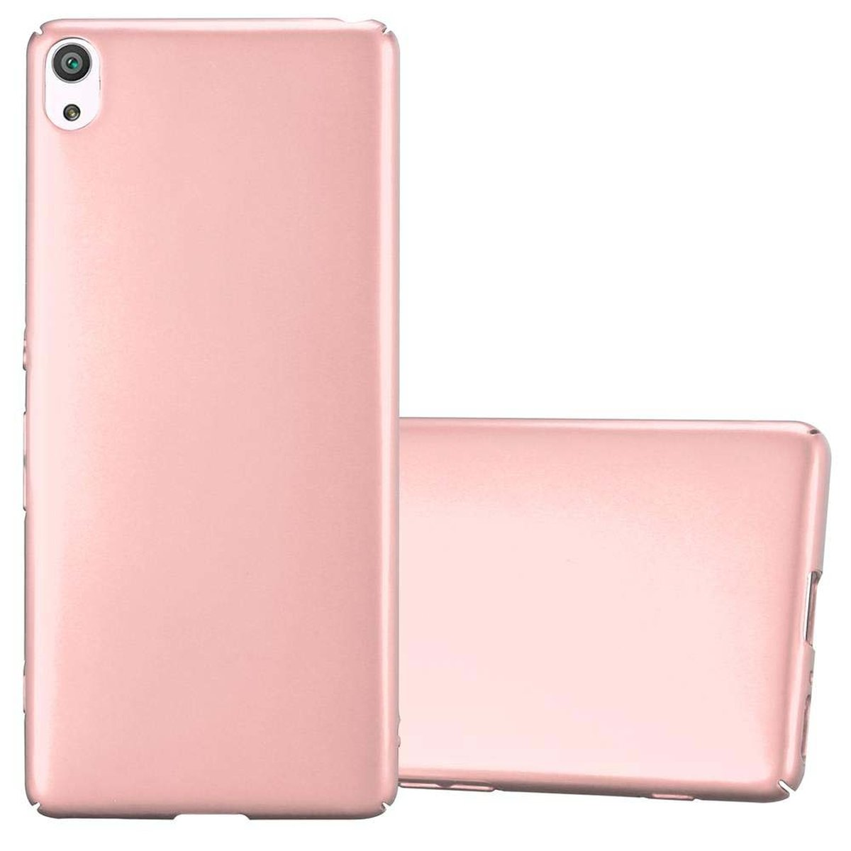 Dos fundas rosas para teléfono, una de pie y la otra tumbada.