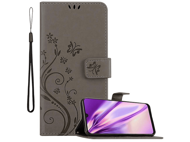 4G Samsung, Hülle CADORABO Bookcover, GRAU Galaxy / FLORAL Blumen Muster A50s A50 / Case, A30s, Flower