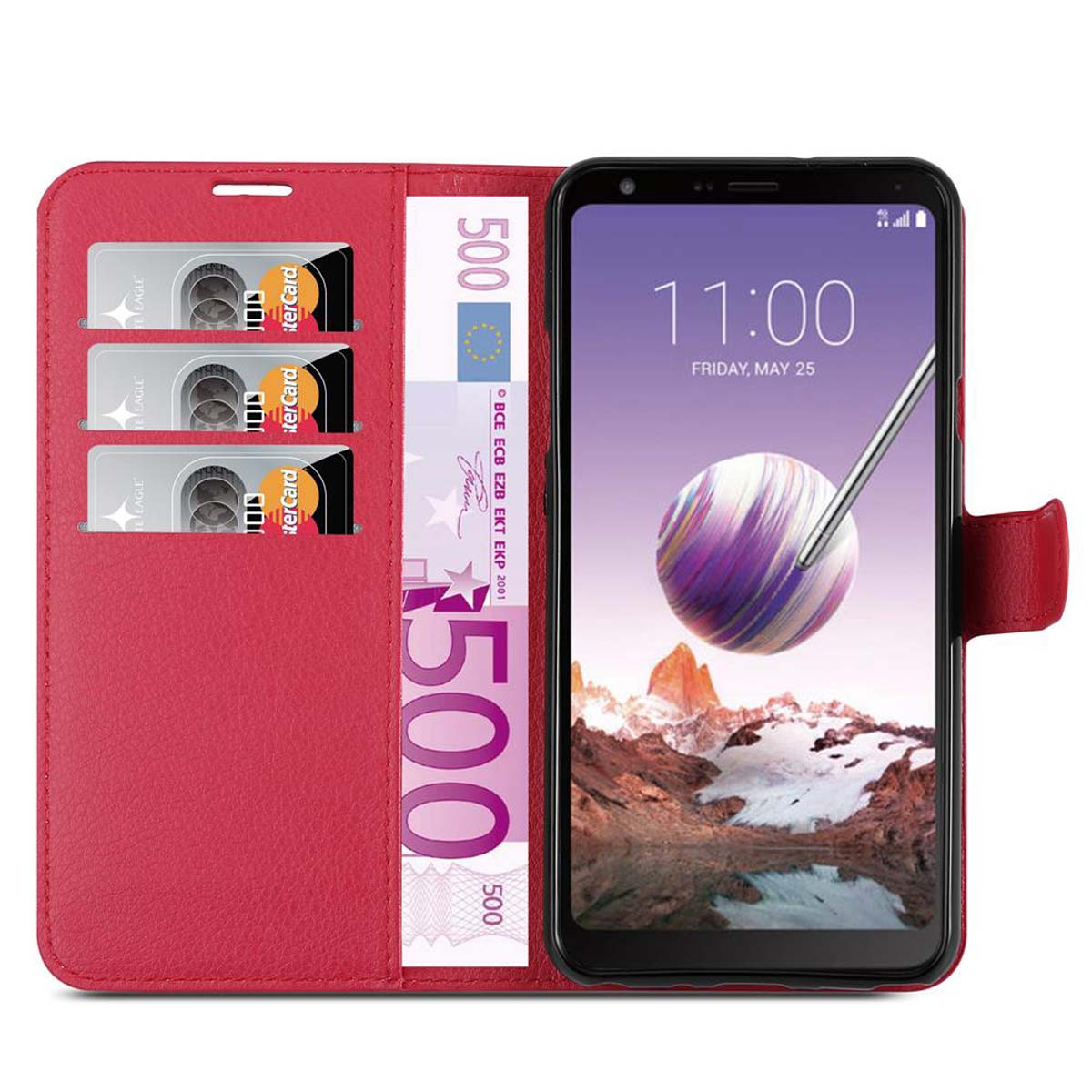 CADORABO Book Hülle STYLUS, Standfunktion, KARMIN ROT Bookcover, Q LG