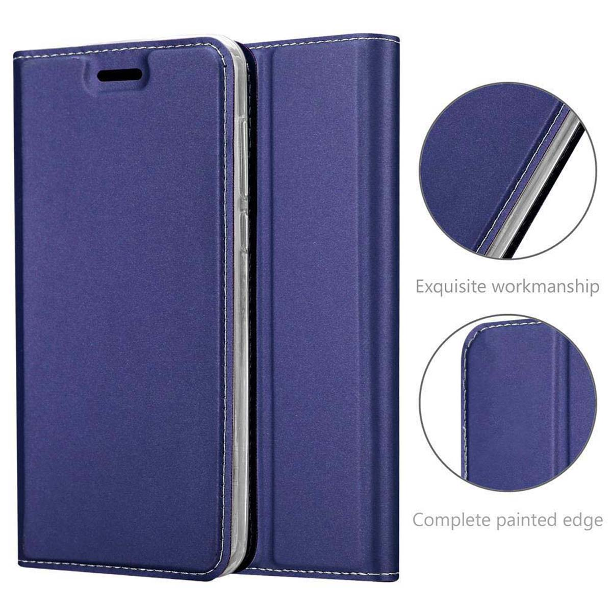 Bookcover, BLAU Book CADORABO CLASSY Style, Huawei, ASCEND Handyhülle P7, DUNKEL Classy