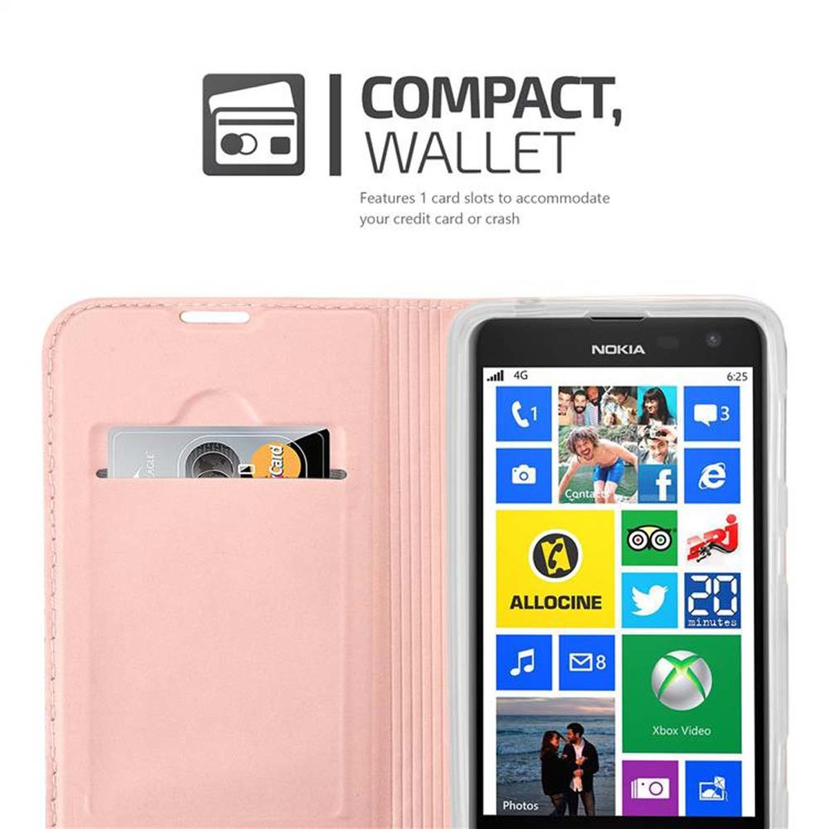 CADORABO Handyhülle Classy Lumia Nokia, Book GOLD ROSÉ CLASSY Bookcover, Style, 625