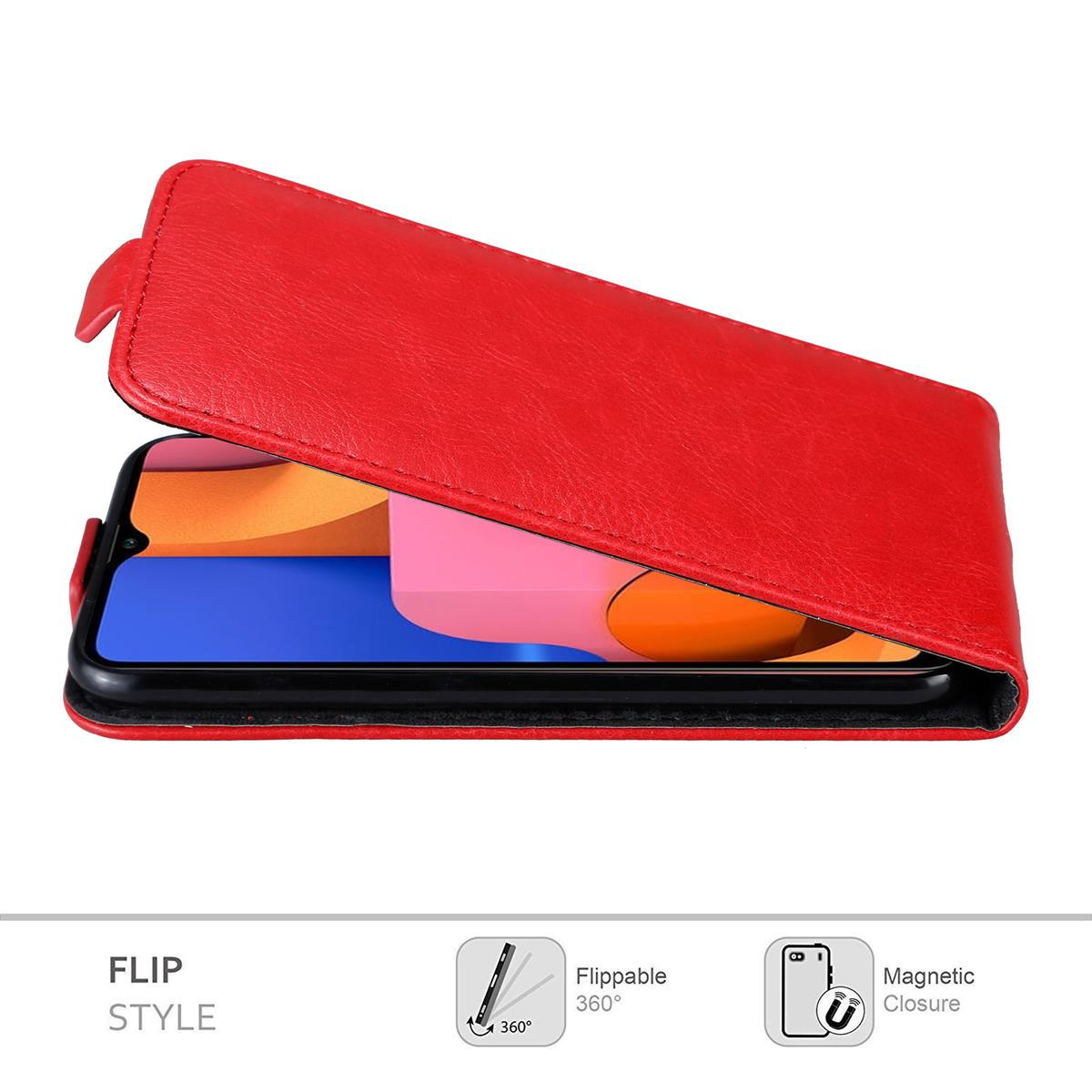 CADORABO Hülle ROT Flip APFEL Style, Samsung, Cover, Galaxy im Flip A20s