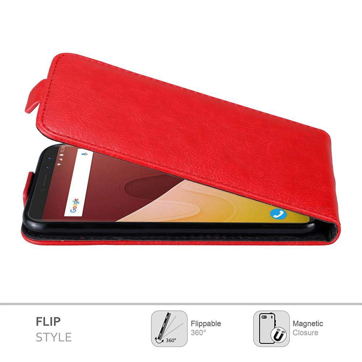 Hülle im VIEW Style, CADORABO GO, Flip Flip ROT Cover, APFEL WIKO,