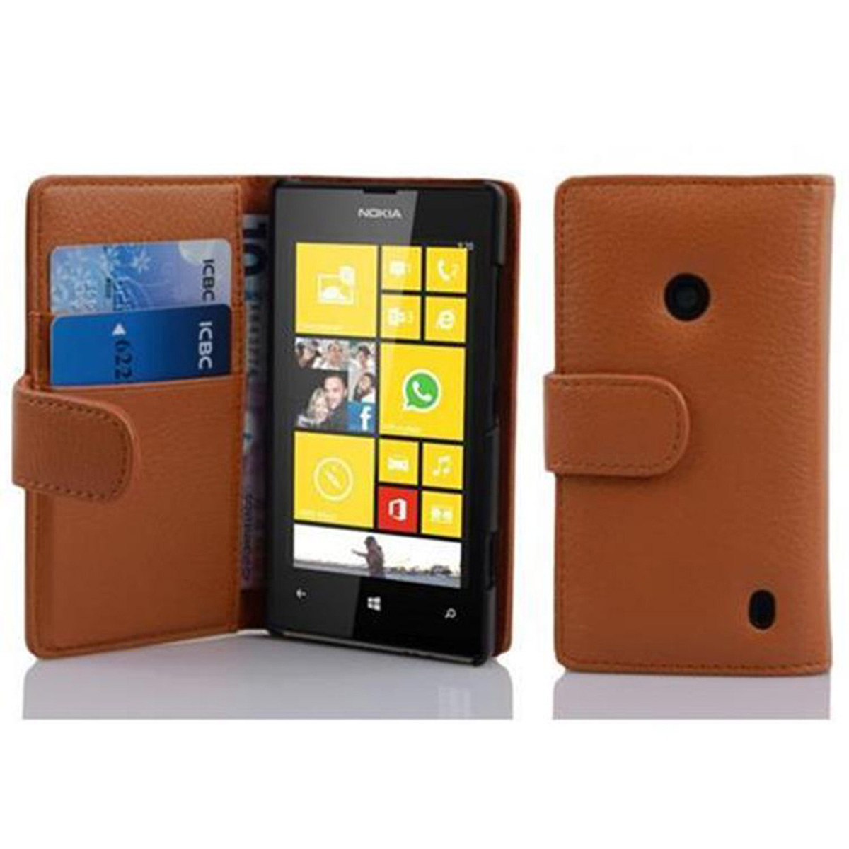 Bookcover, Nokia, 521, 520 Book mit Lumia COGNAC BRAUN Struktur, CADORABO / Hülle