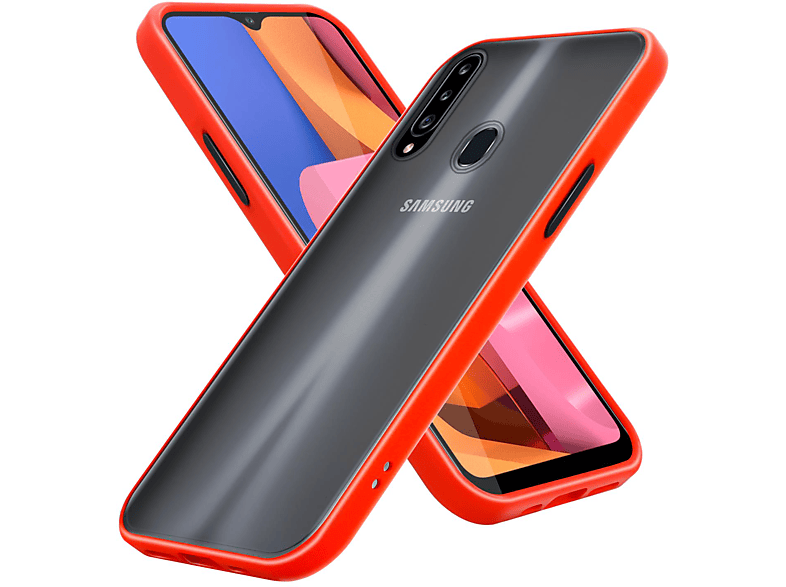 Rückseite, und Tasten Schwarze Backcover, Galaxy Rot Matt CADORABO TPU mit matter A20s, Hybrid Hülle - Silikon Schutzhülle Samsung, Kunststoff Innenseite