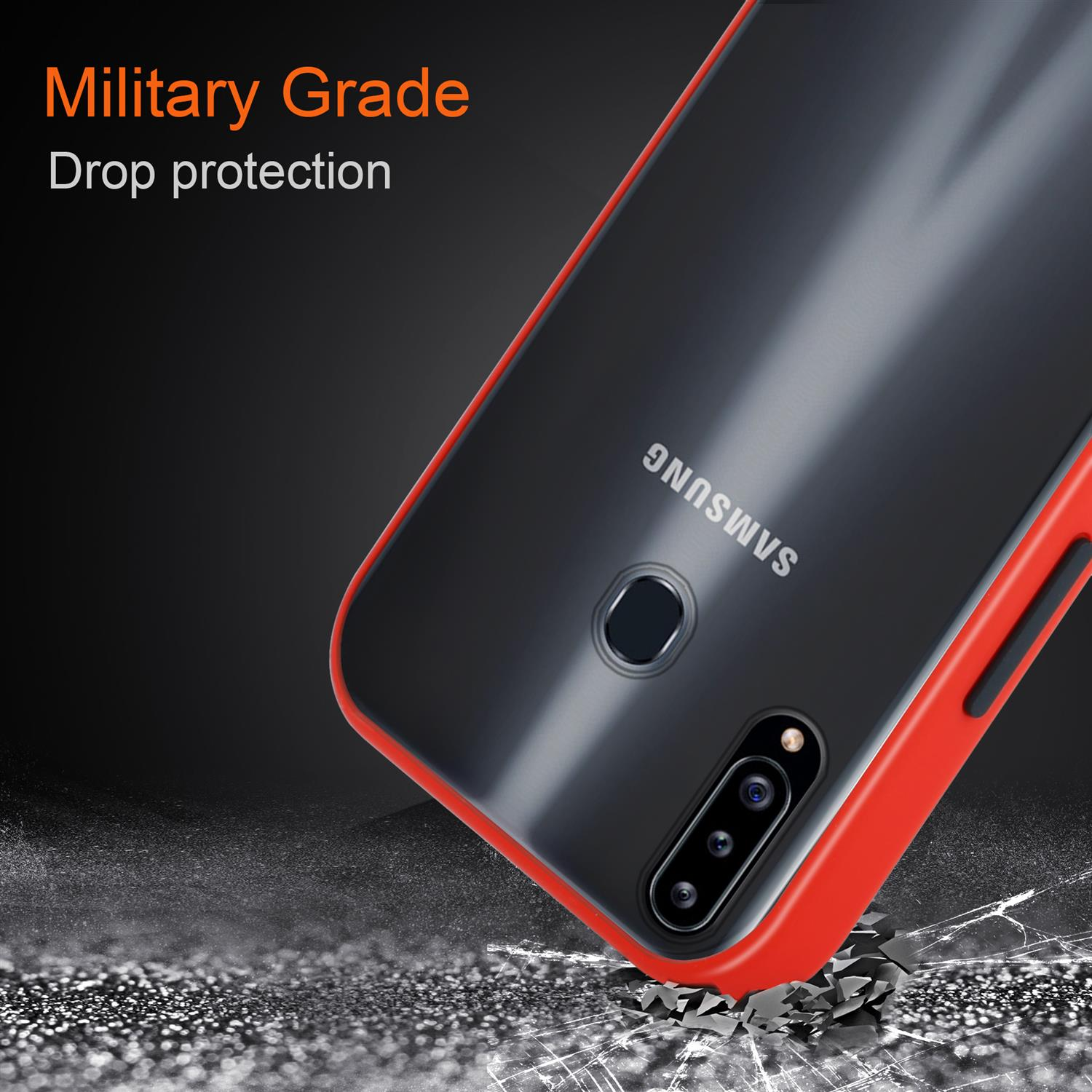 Hybrid Backcover, Innenseite und Rot CADORABO - Galaxy Tasten Hülle Rückseite, Silikon TPU mit Schwarze A20s, Kunststoff matter Samsung, Schutzhülle Matt