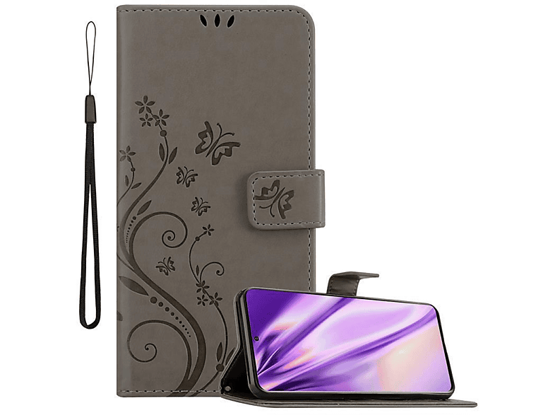 Muster GRAU Bookcover, Blumen S20, Flower Hülle Galaxy Samsung, FLORAL Case, CADORABO