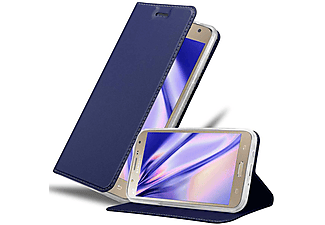 carcasa de móvil  - Funda libro para Móvil - Carcasa protección resistente de estilo libro CADORABO, Samsung, Galaxy J7 2015, classy azul oscuro