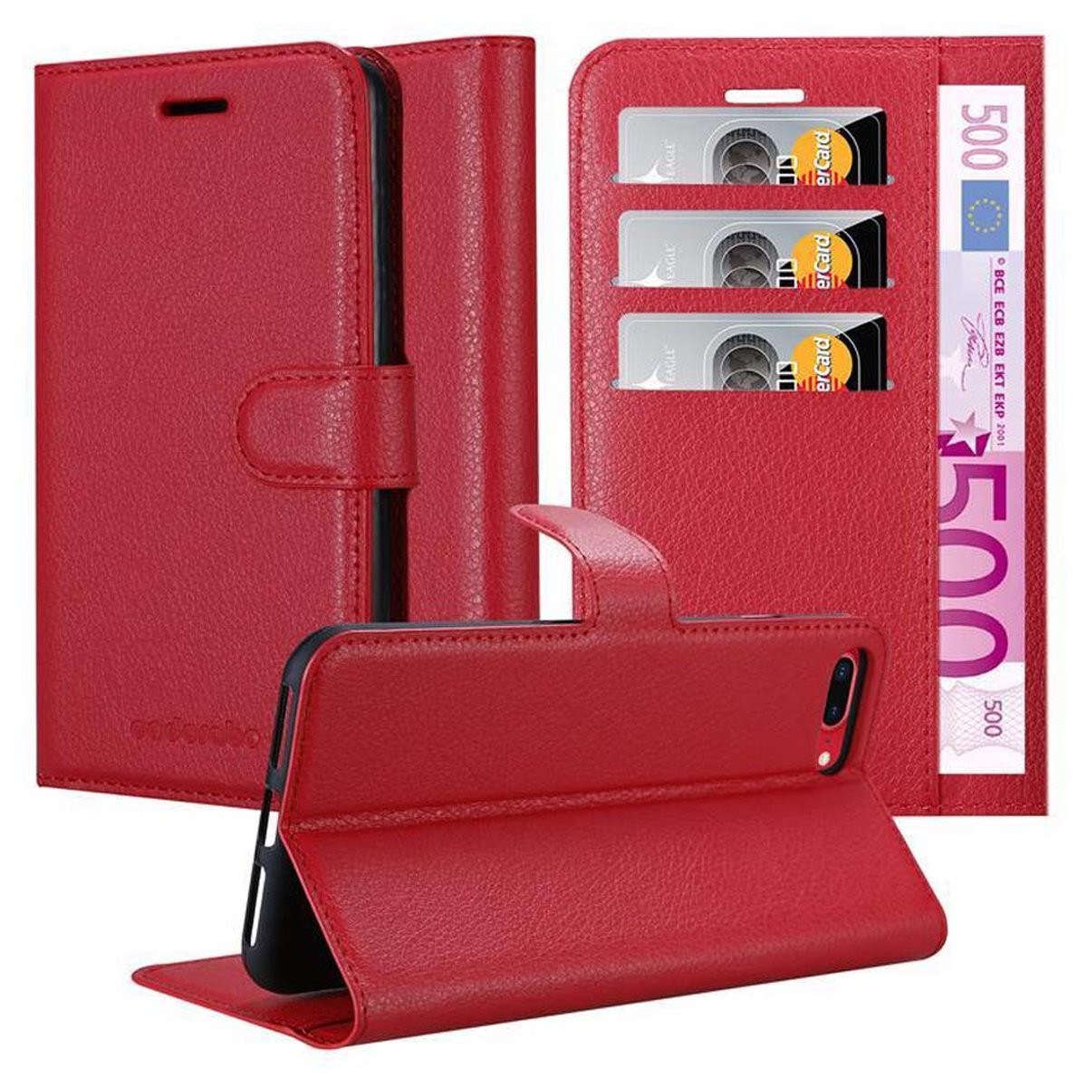CADORABO Book Hülle Bookcover, ROT iPhone Standfunktion, PLUS, 8 PLUS 7S 7 KARMIN / Apple, PLUS 