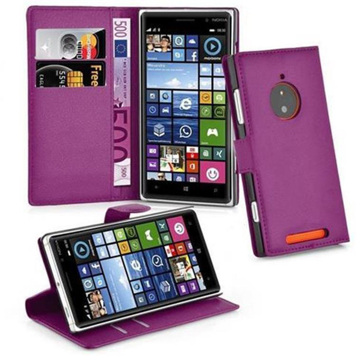 CADORABO Book Hülle Standfunktion, Lumia MANGAN Nokia, VIOLETT Bookcover, 830