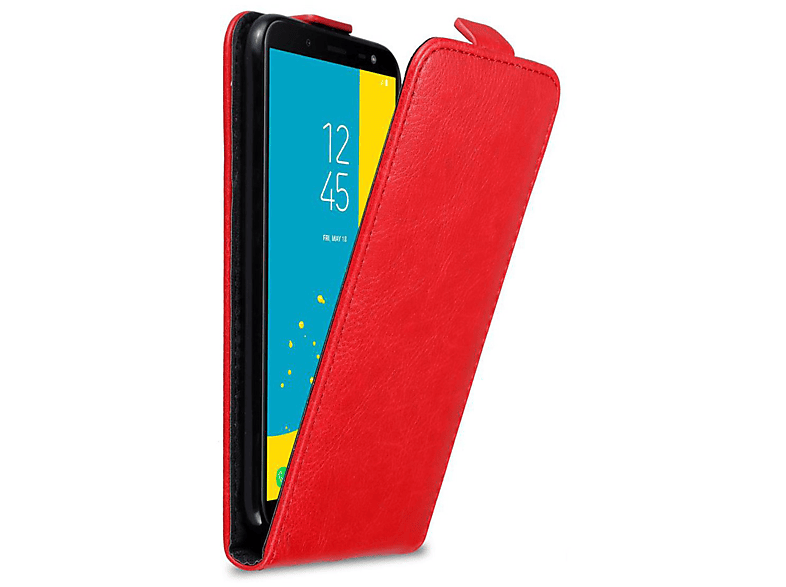 CADORABO Hülle im Flip Cover, J6 Samsung, Galaxy ROT APFEL Flip Style, 2018