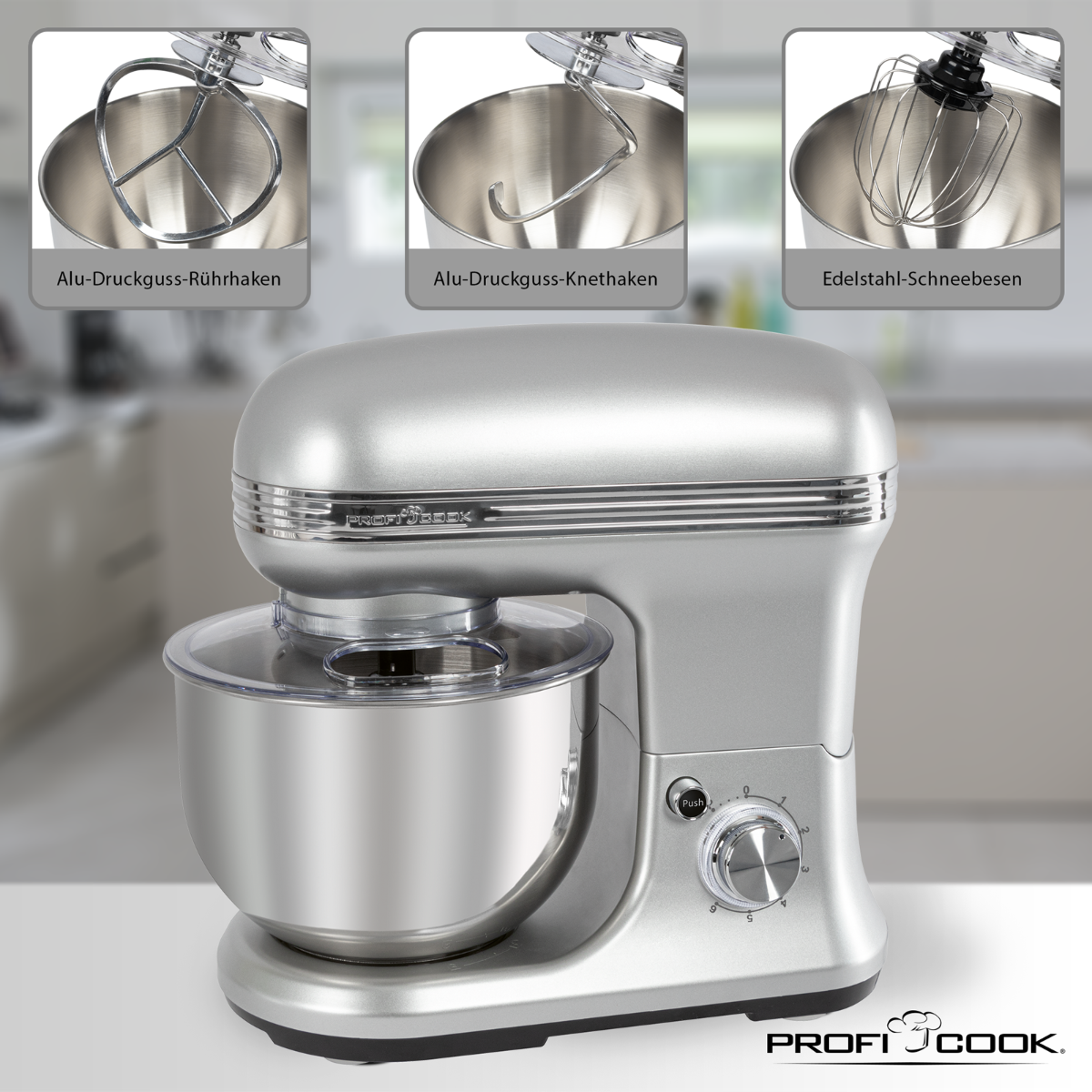 PROFICOOK PC-KM 1222 Liter, Silber 5 Küchenmaschine Watt) (Rührschüsselkapazität: 1200 W