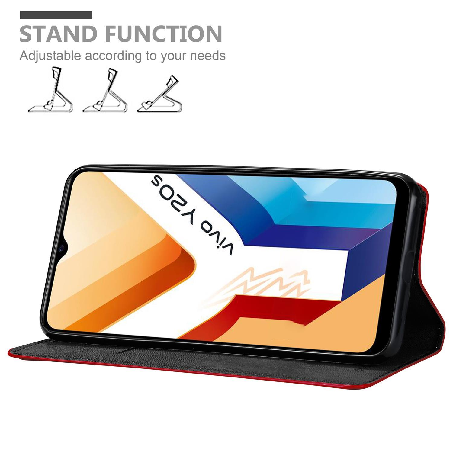 Rote Handyhülle mit Telefon, Standfunktion-Symbol oben.