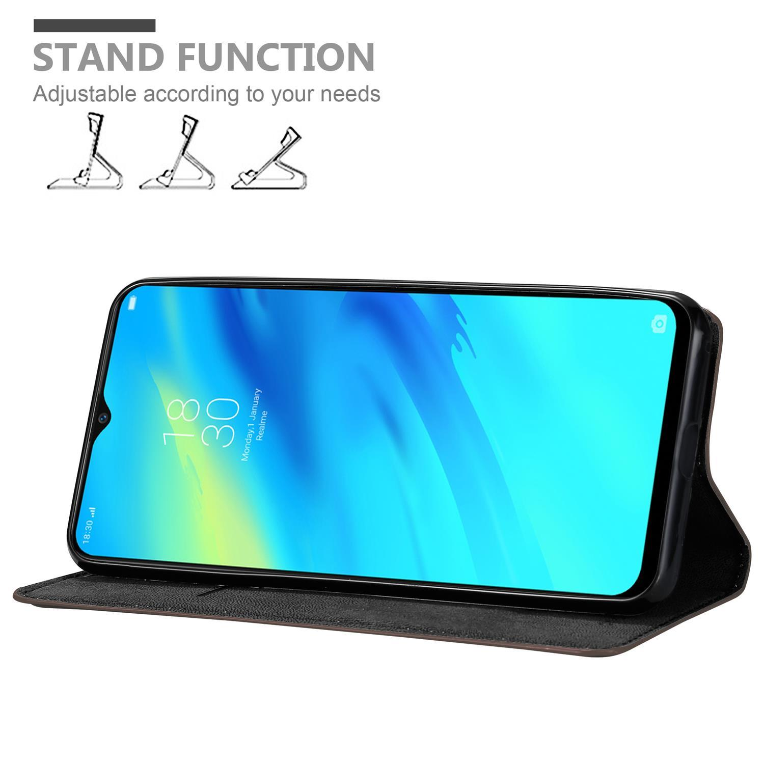 Schwarz-rotes Handyhülle mit Telefon, Standfunktion oben.