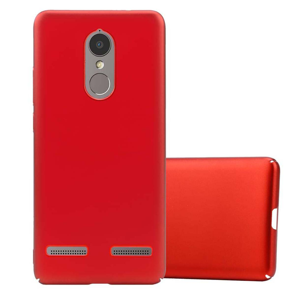 Rote Handyhülle mit Telefon. Eine weitere rote Hülle liegt daneben.