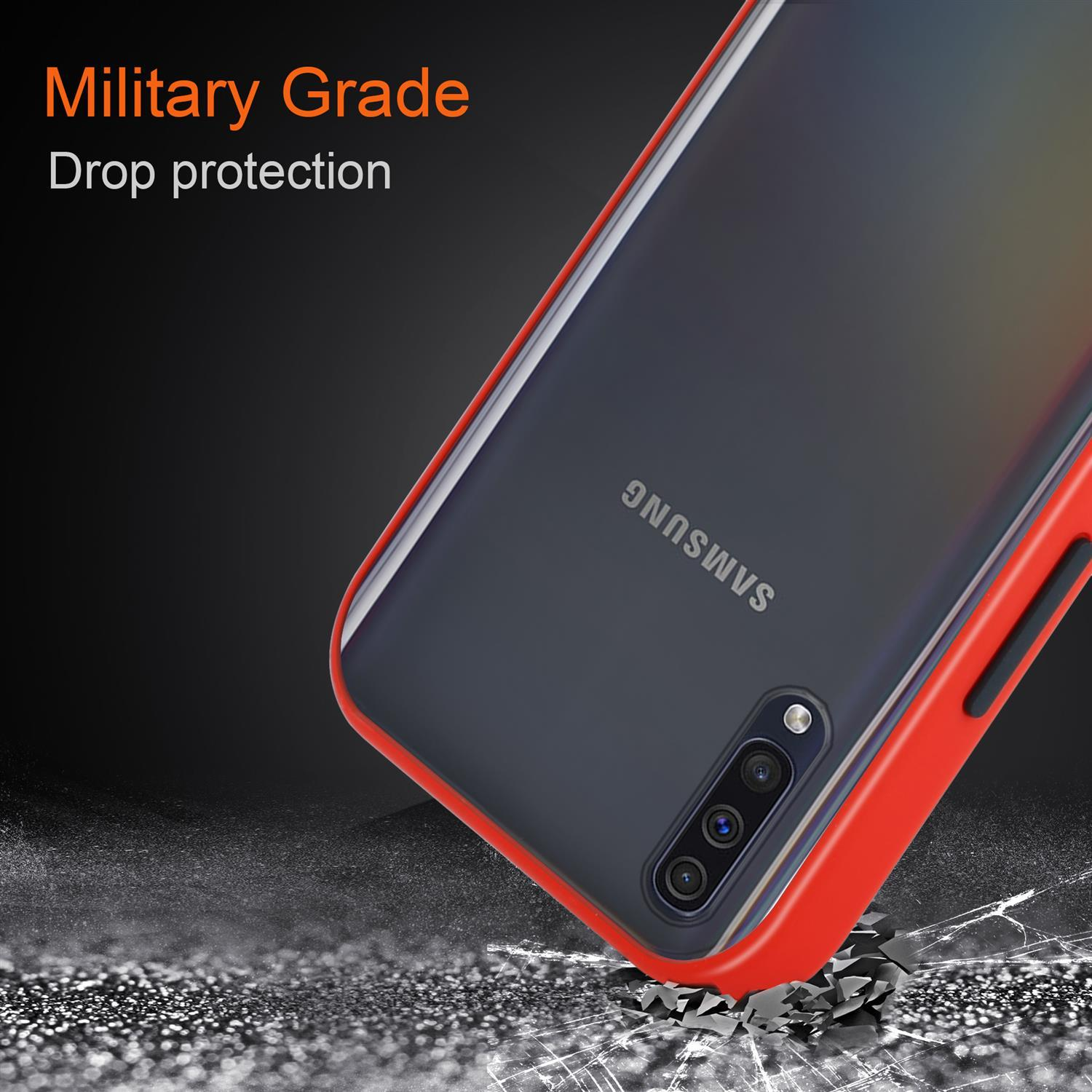 und Rückseite, Silikon Backcover, CADORABO Tasten Hybrid Matt Samsung, A70s, TPU Kunststoff Schwarze A70 matter Innenseite Rot - Galaxy Hülle / mit Schutzhülle