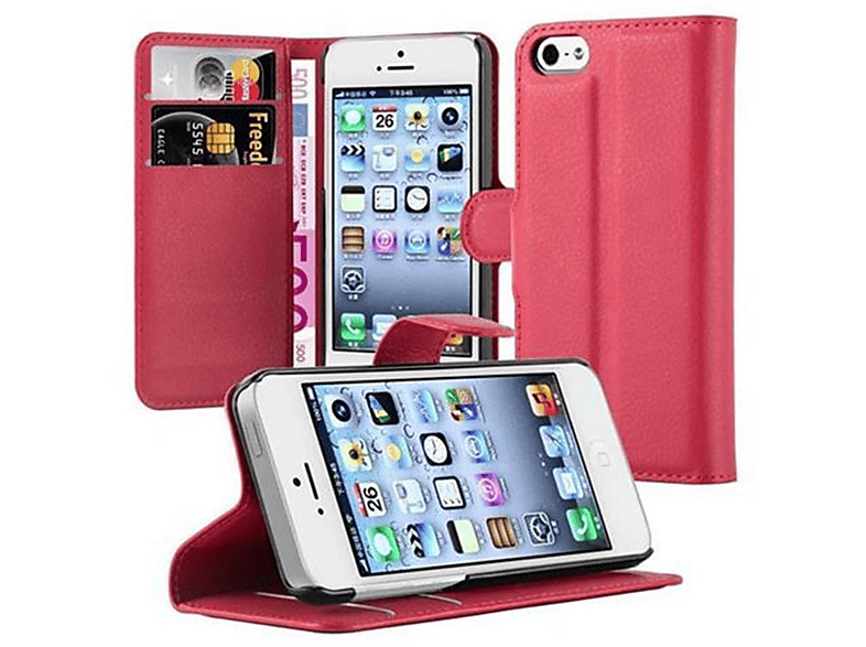 CADORABO Book Hülle ROT Standfunktion, iPhone / KARMIN Bookcover, 5 2016, / SE 5S Apple