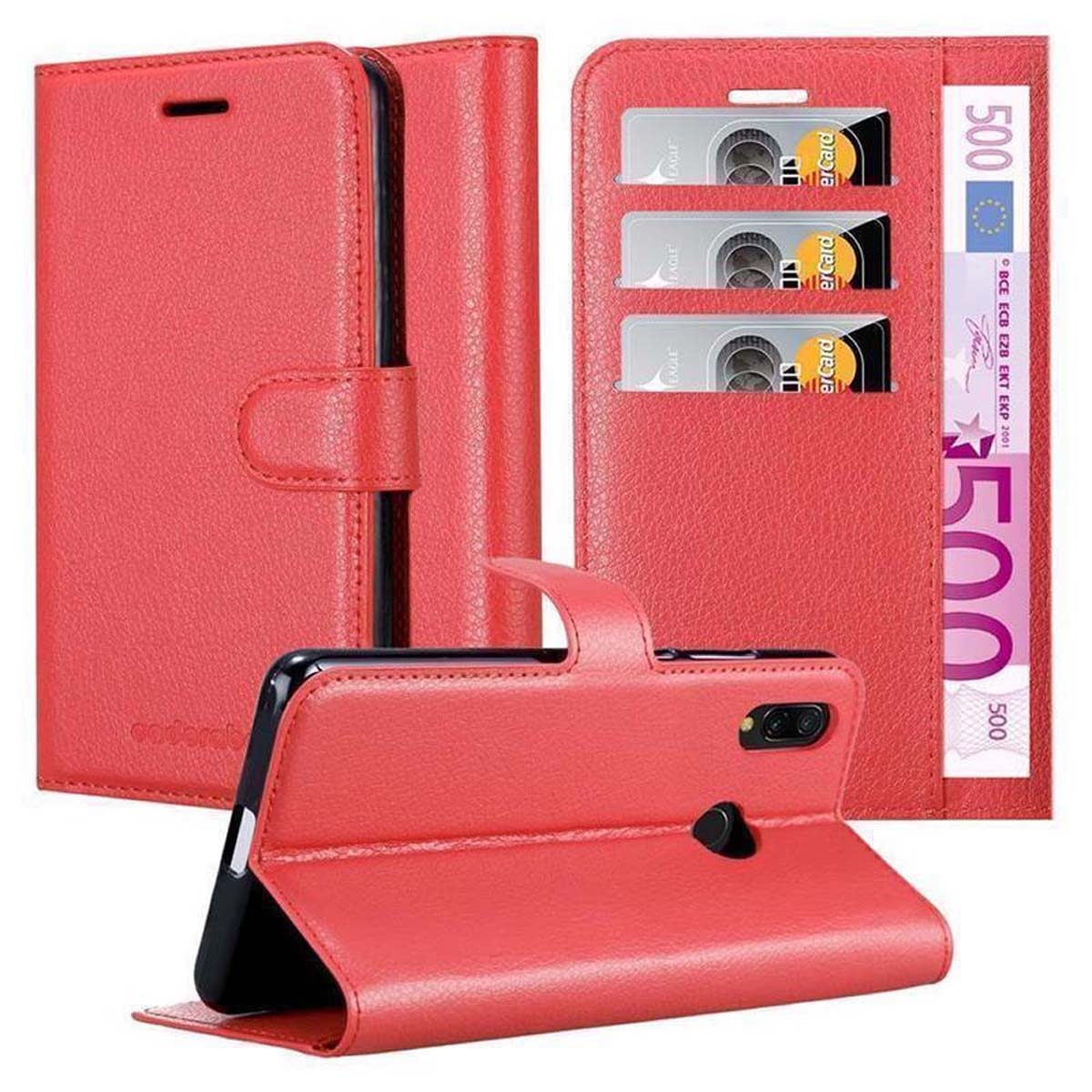 Cadorabo Custodia Libro per Xiaomi RedMi NOTE 8 PRO in NERO CARBONE - con Vani di Carte, Funzione Stand e Chiusura Magnetica - Portafoglio Cover Case