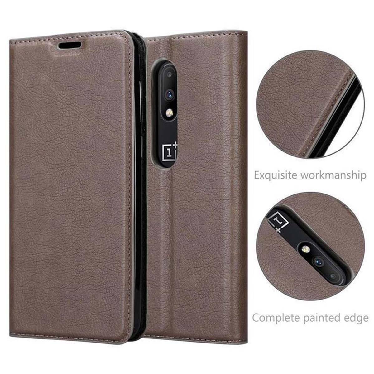 Hülle BRAUN Book Invisible CADORABO OnePlus, Bookcover, Magnet, 7, KAFFEE
