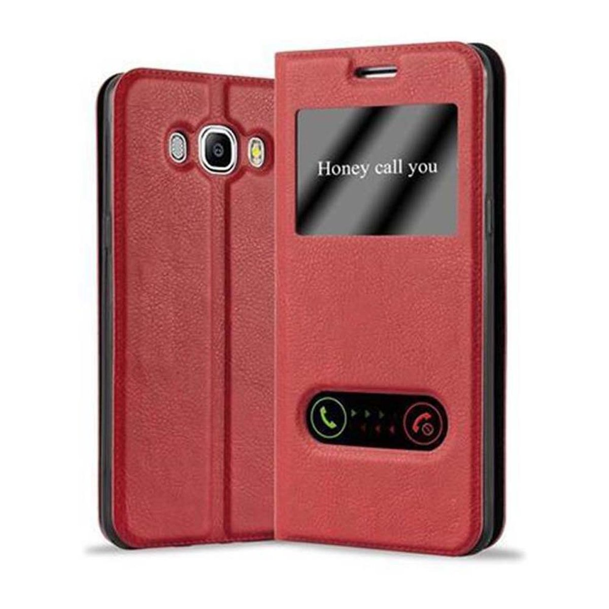 2016, View Book Bookcover, Samsung, Doppelfenster Galaxy Hülle, J7 ROT CADORABO SAFRAN