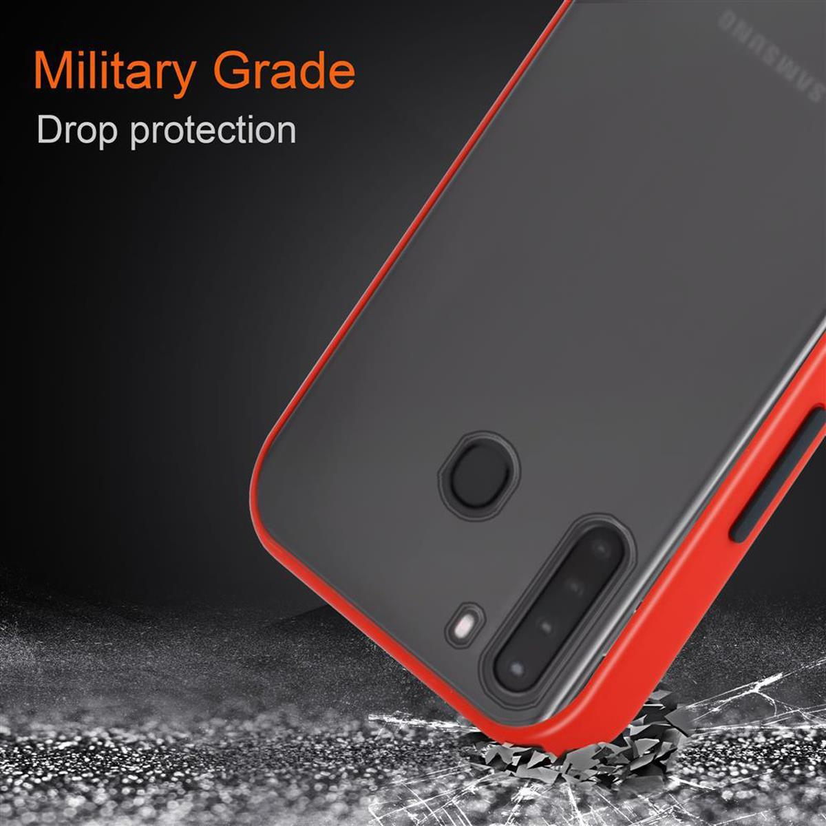 - matter Rückseite, A21, Innenseite Hülle Tasten CADORABO Kunststoff Schwarze Galaxy Silikon Rot Matt mit TPU Samsung, und Backcover, Schutzhülle Hybrid