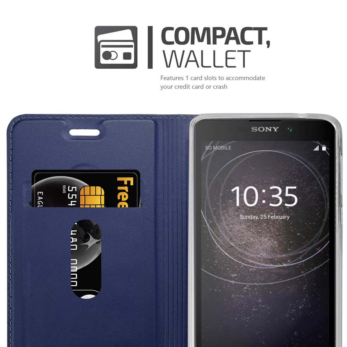 CADORABO Handyhülle Style, Sony, Book BLAU L2, Bookcover, CLASSY Xperia DUNKEL Classy