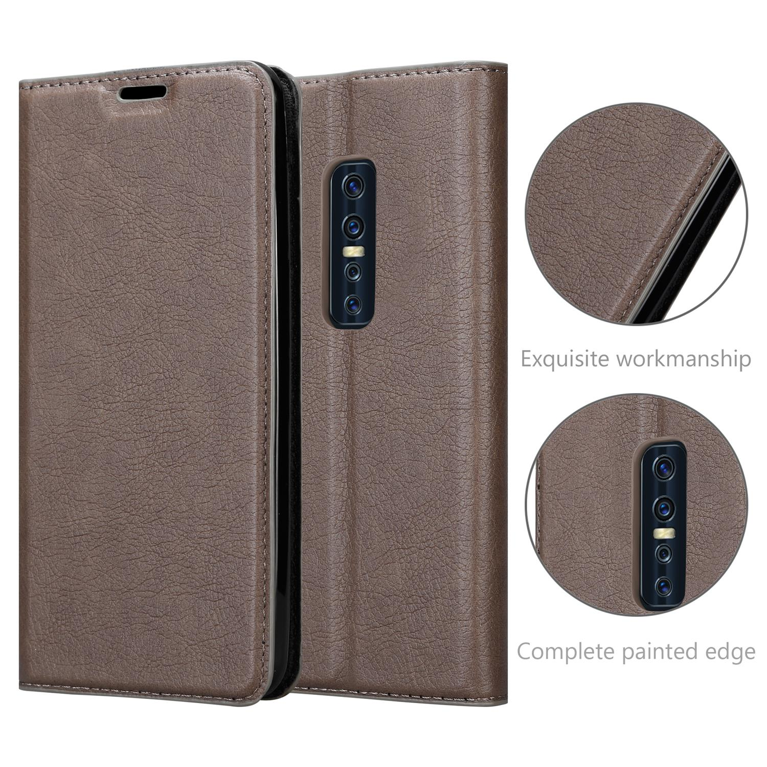Custodia marrone con telefono. Bordo verniciato completo e lavorazione squisita.