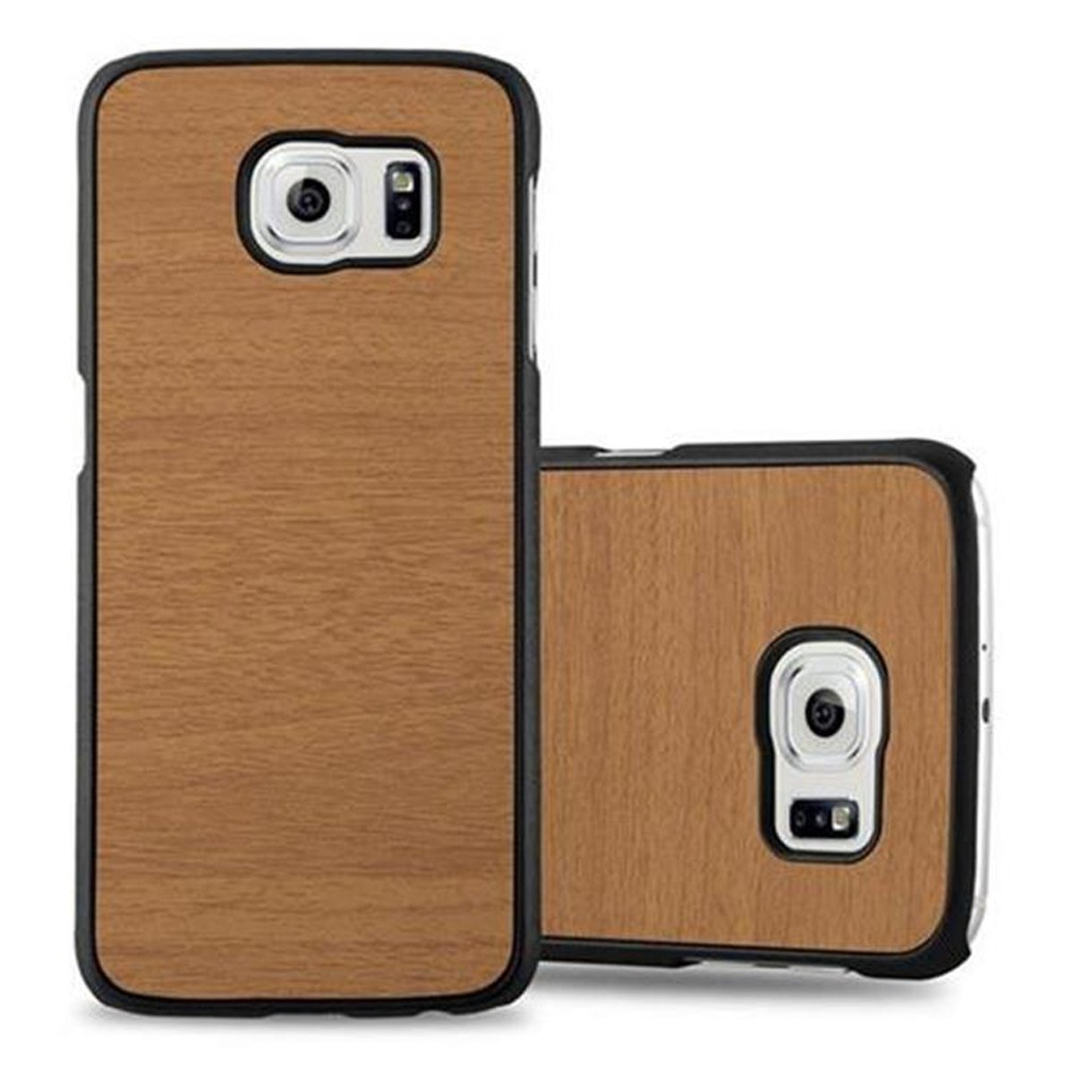 WOODY Samsung, S6, Woody Case Hülle Backcover, CADORABO Galaxy BRAUN Hard Style,