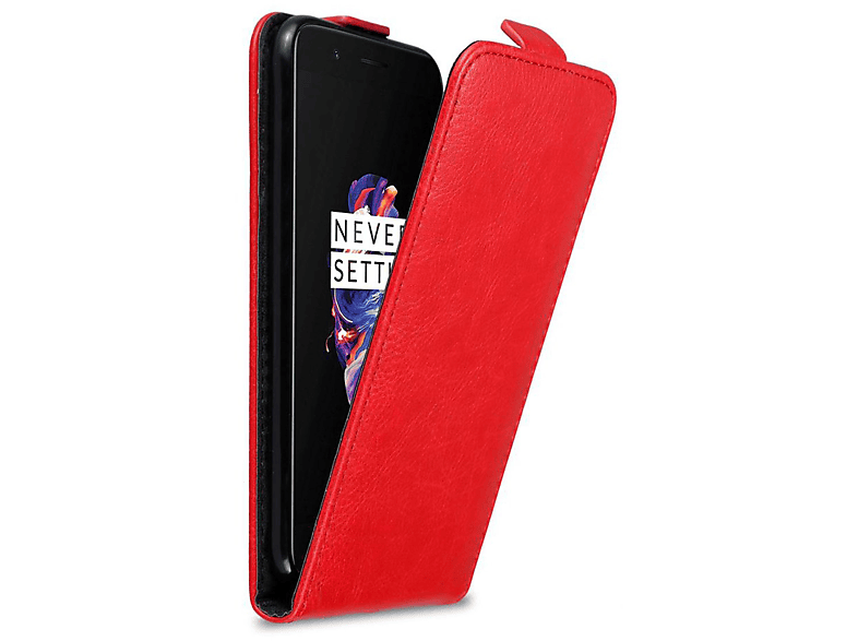 CADORABO Hülle Style, OnePlus, APFEL Flip im ROT Cover, 5, Flip