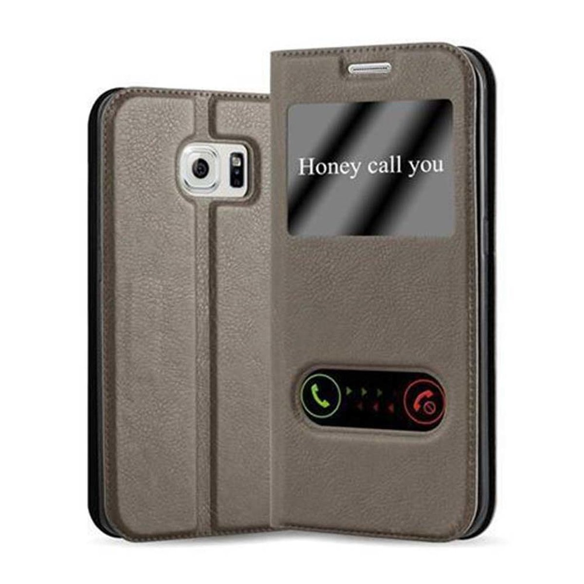 S6 Bookcover, Samsung, STEIN Doppelfenster Book Galaxy EDGE, View BRAUN Hülle, CADORABO