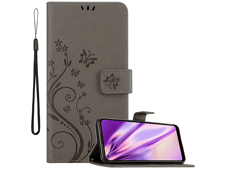 Galaxy / Bookcover, M11, Hülle Samsung, GRAU Blumen Muster FLORAL Case, Flower CADORABO A11