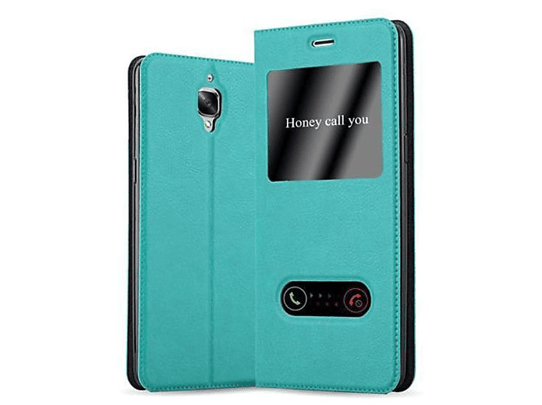 CADORABO Book View Doppelfenster Hülle, Bookcover, OnePlus, 3 / 3T, MINT TÜRKIS