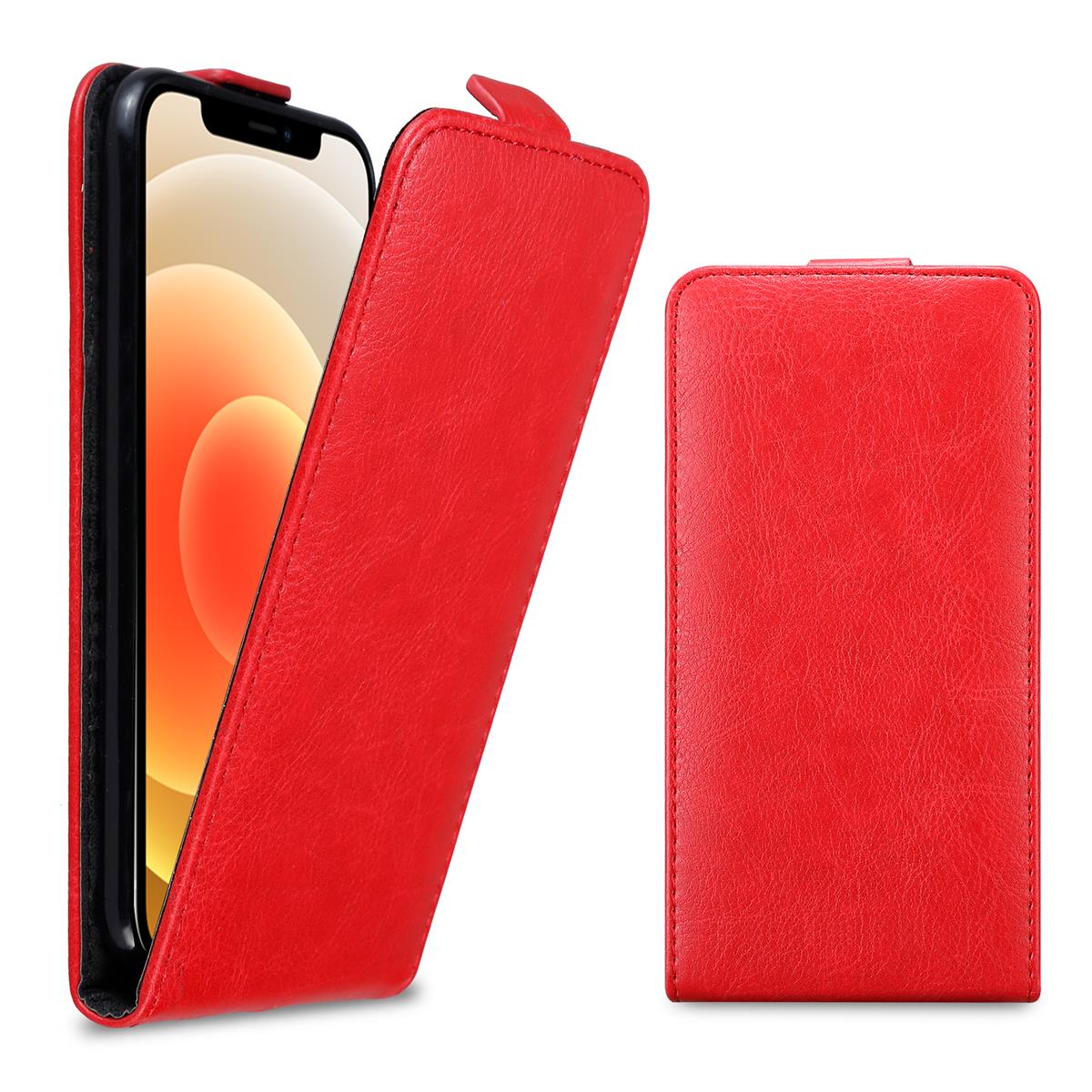 Custodia per telefono rossa, che mostra un telefono. Due pezzi, uno aperto, l'altro chiuso.