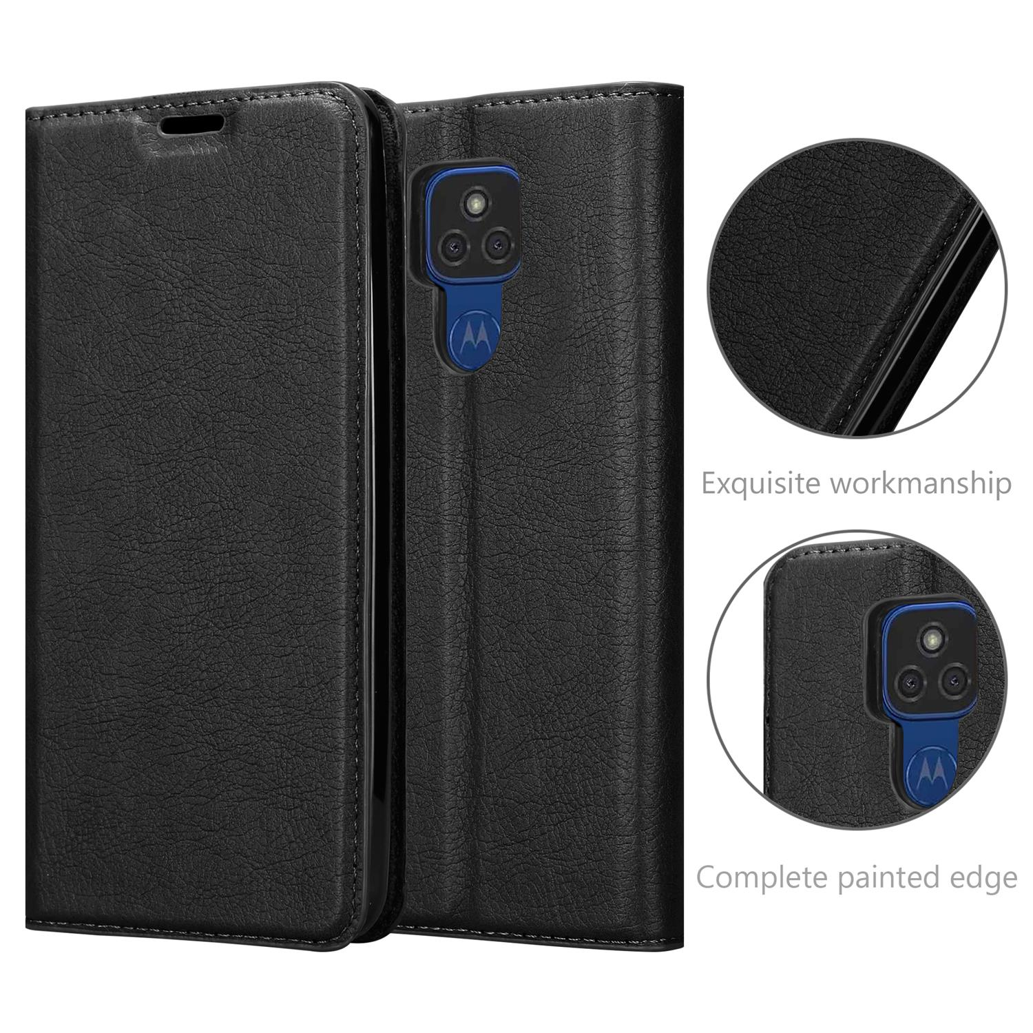 Schwarze Handyhülle, mit einem Telefon darin, mit Details der Hülle und des Telefons.