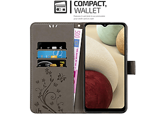 carcasa de móvil  - Funda libro para Móvil - Carcasa protección resistente de estilo libro CADORABO, Samsung, Galaxy A12 / M12, gris floral