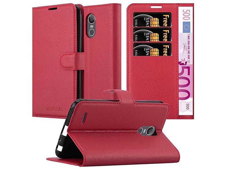 CADORABO Book Hülle Standfunktion, Bookcover, LG, STYLUS 3, KARMIN ROT