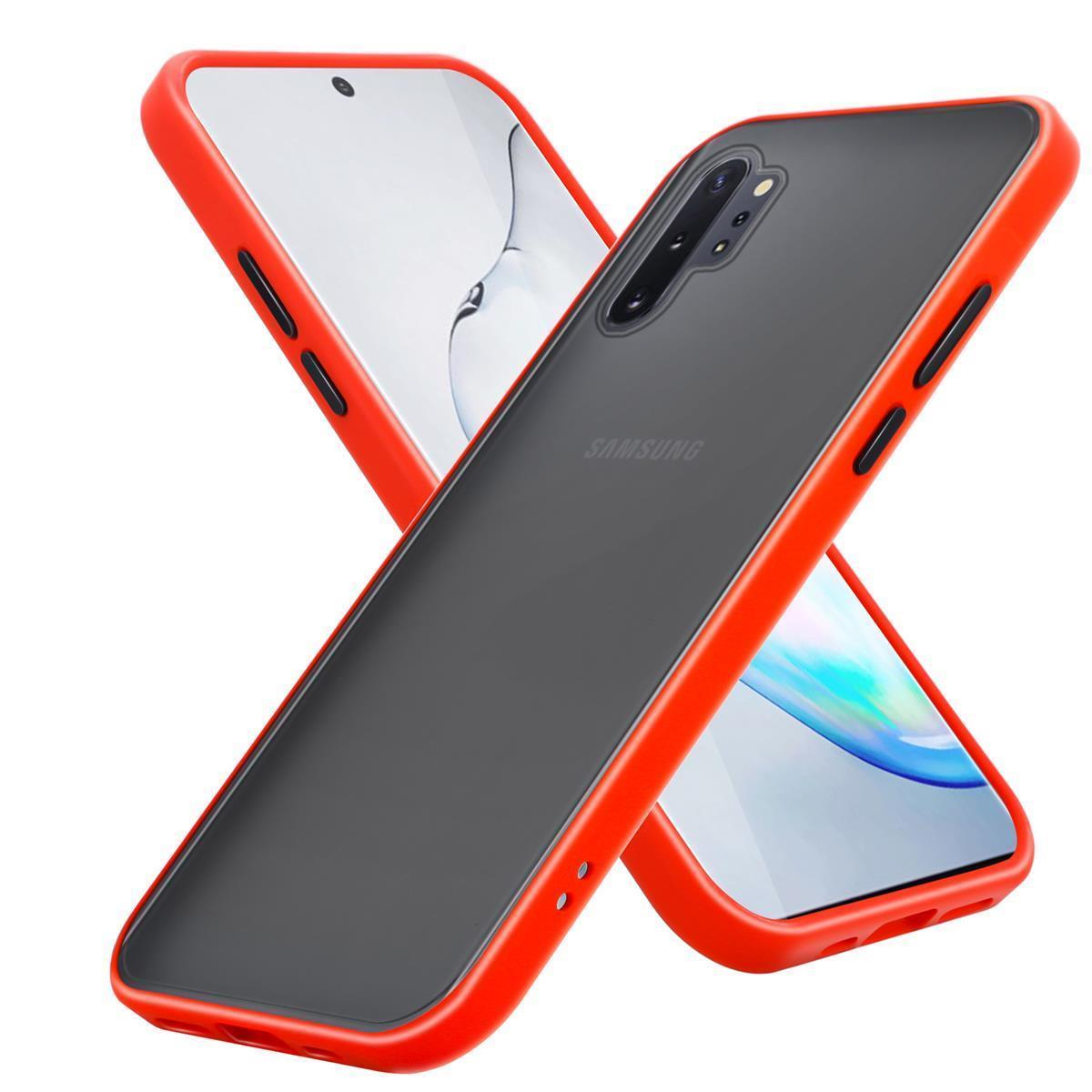 CADORABO Hülle Hybrid Schutzhülle Rot Silikon 10, TPU Tasten Innenseite Galaxy Samsung, matter Schwarze Rückseite, - und Matt Backcover, Kunststoff mit NOTE