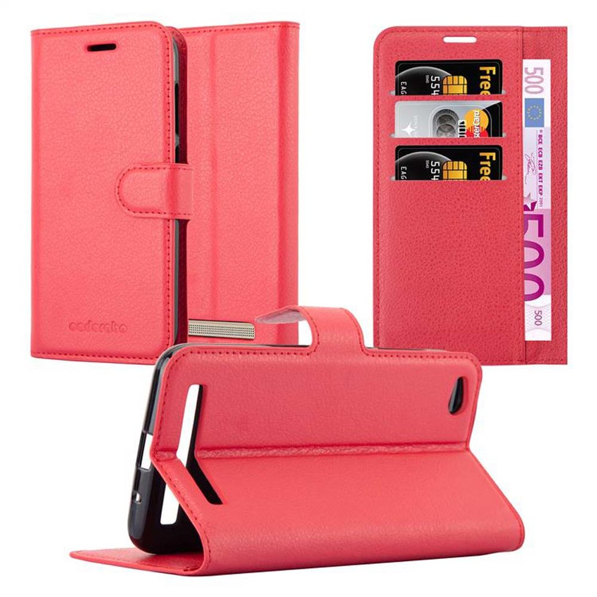 CADORABO Book Hülle Standfunktion, Bookcover, KARMIN ROT Xiaomi, RedMi 5A