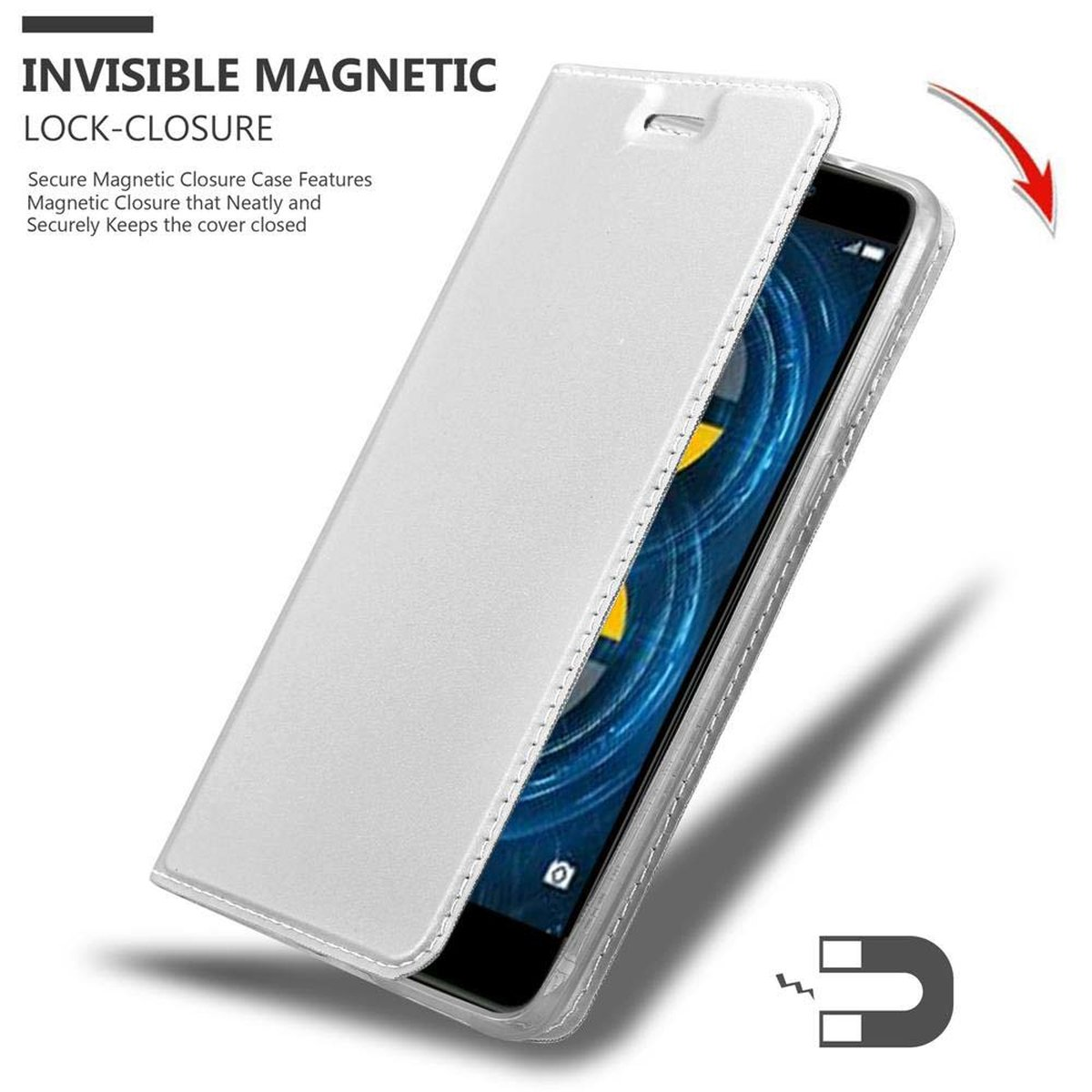 / LITE Bookcover, CLASSY Handyhülle CADORABO SILBER Classy 2017 Style, / MATE Book 6X, Huawei, Honor 9 GR5