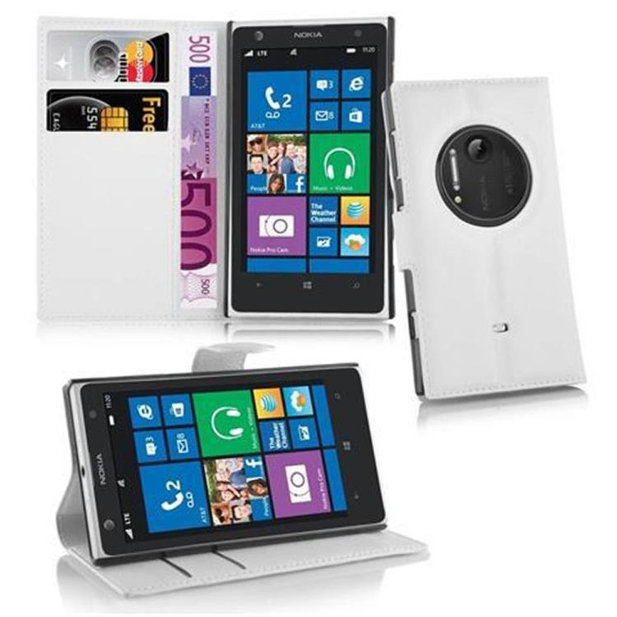 Lumia MAGNESIUM 1020, Struktur, Book WEIß Nokia, Hülle mit CADORABO Bookcover,