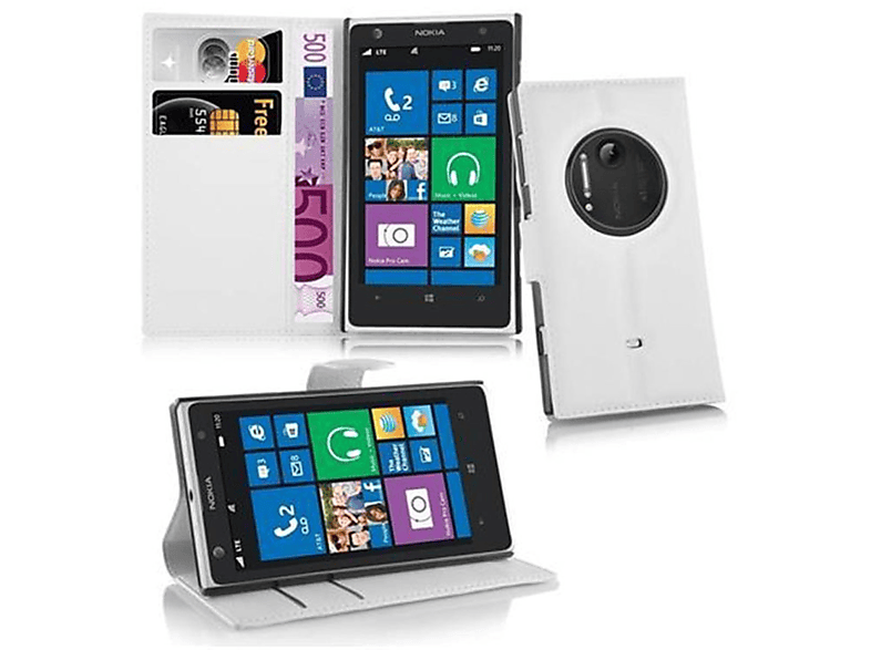 Nokia, Lumia 1020, Bookcover, Hülle Struktur, Book MAGNESIUM mit CADORABO WEIß