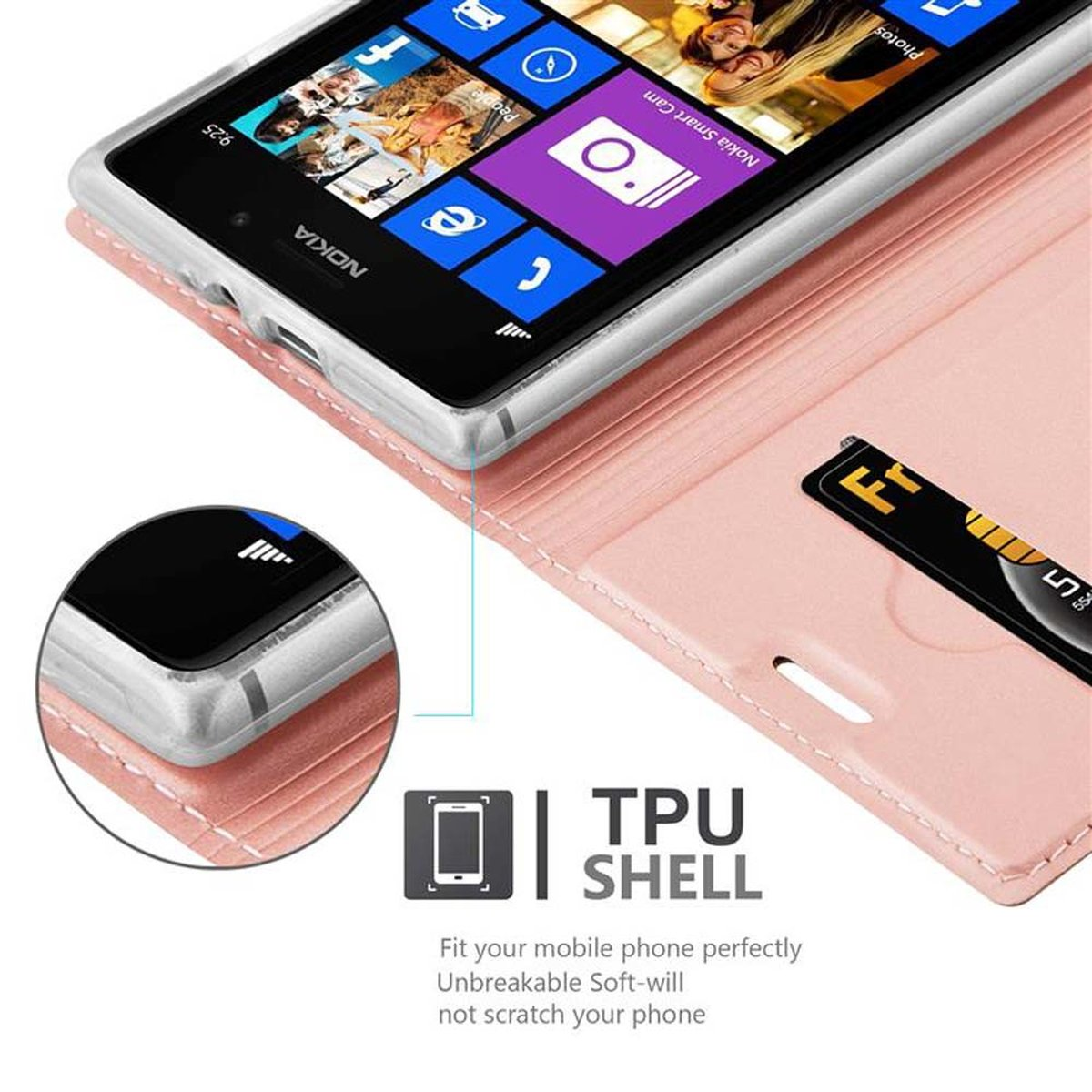 Nokia, CADORABO CLASSY Lumia Bookcover, Style, Classy 925, Handyhülle Book ROSÉ GOLD