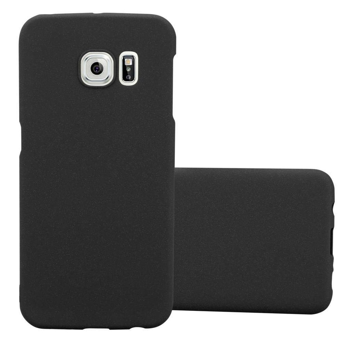 Custodia per telefono nera con fotocamera e flash visibili. La custodia è semplice.