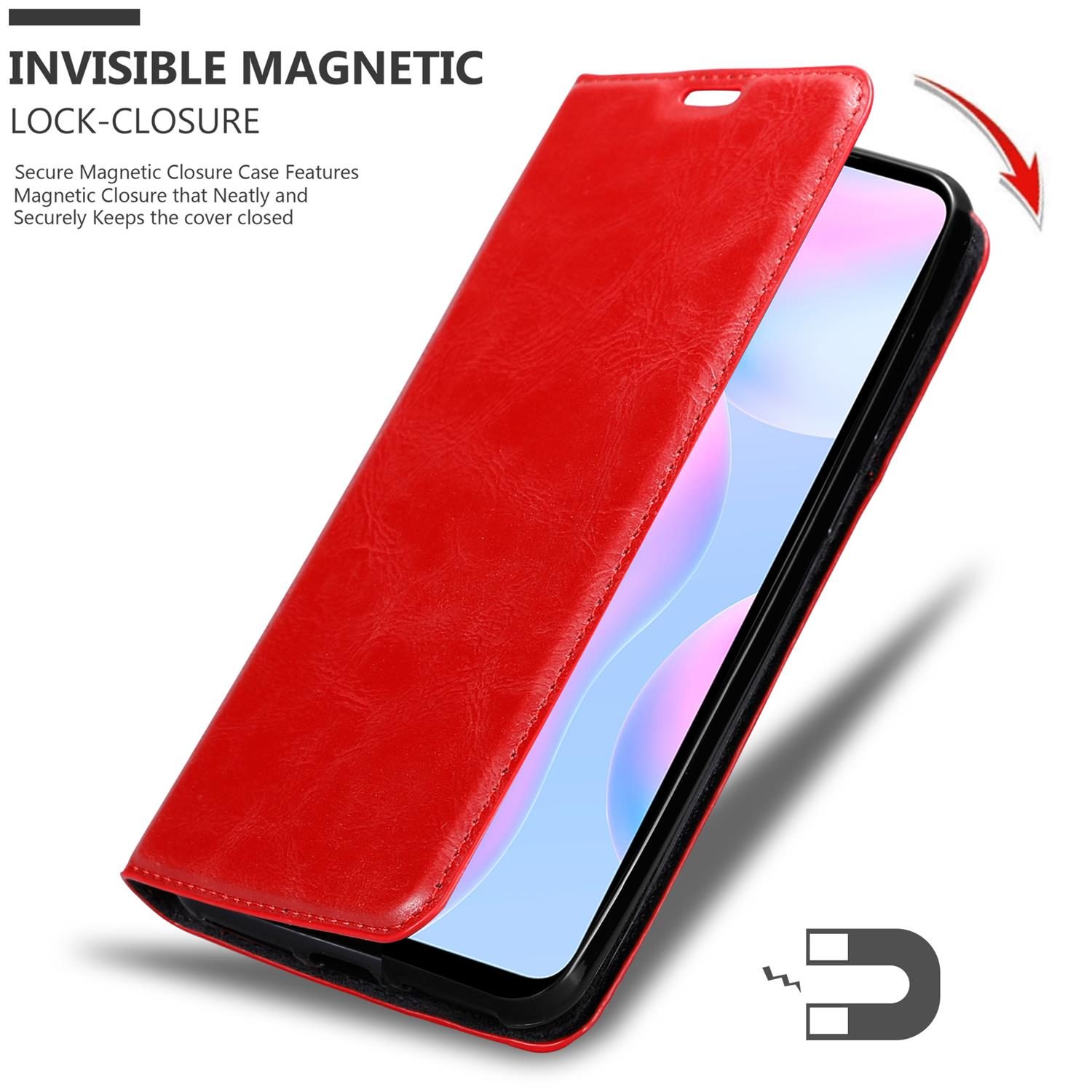 Xiaomi, / 9A Magnet, CADORABO APFEL RedMi ROT Invisible Hülle Book 9AT, Bookcover, RedMi