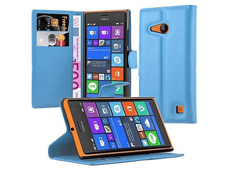 Lumia Nokia, 730, Bookcover, PASTELL Book CADORABO BLAU Standfunktion, Hülle