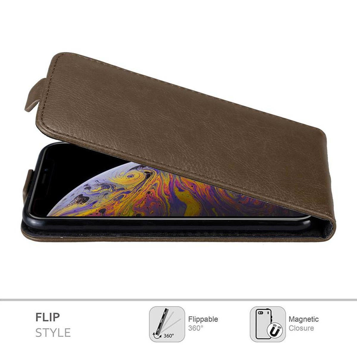 BRAUN KAFFEE iPhone Hülle Apple, Flip XS Style, Flip im Cover, CADORABO MAX,