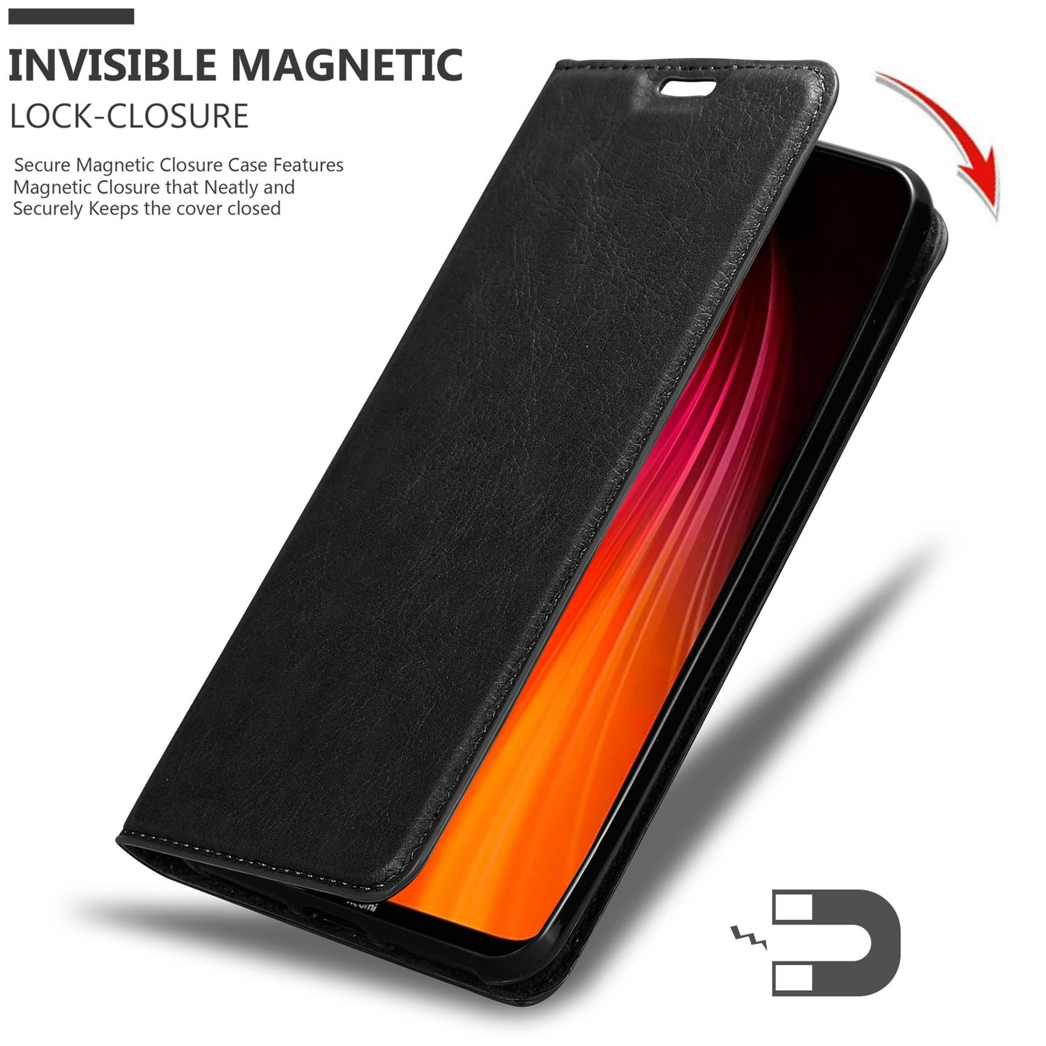 8, RedMi Invisible Xiaomi, Book Hülle CADORABO Bookcover, Magnet, NOTE SCHWARZ NACHT