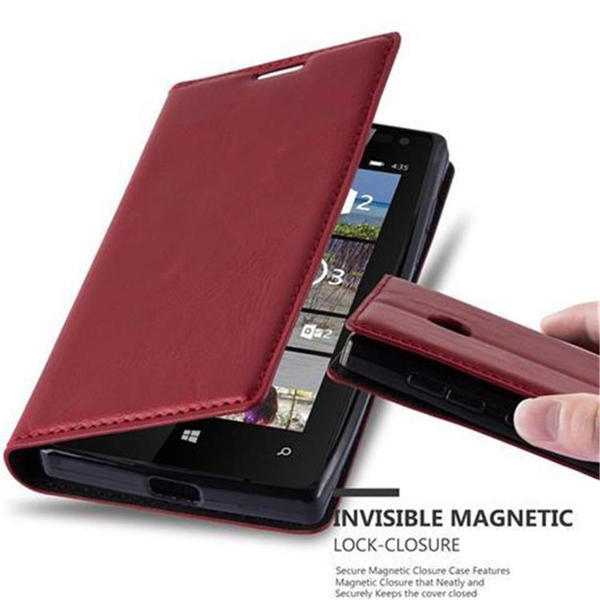 CADORABO Book Hülle Invisible Magnet, Nokia, ROT 435, Lumia Bookcover, APFEL