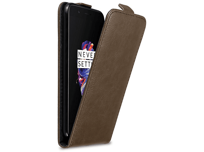 CADORABO Hülle Style, Flip OnePlus, Cover, im BRAUN Flip 5, KAFFEE
